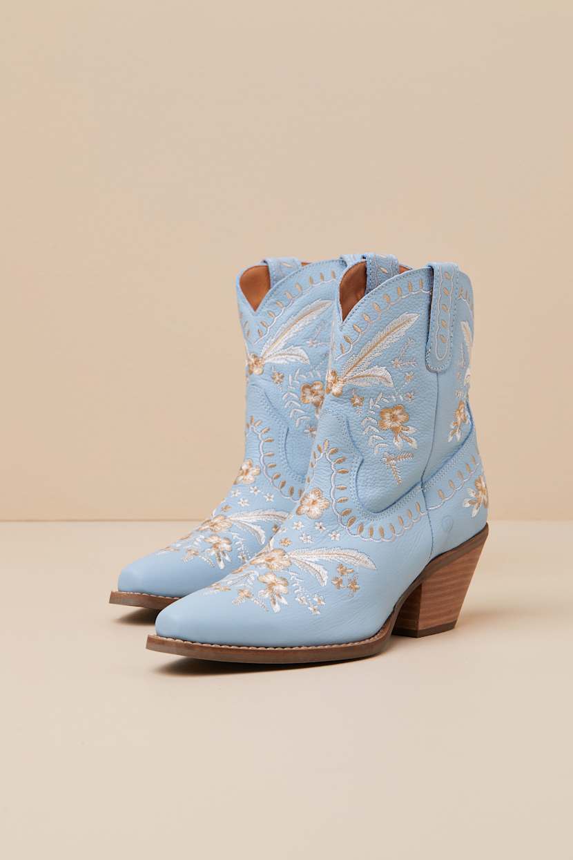 Primrose Blue Multi Embroidered Ankle-High Western Booties