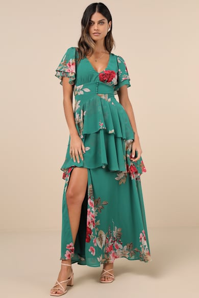 green fairy dress women Dark Teal Matte Satin Maxi Dress With Gathered Side And Lace-Up Back |