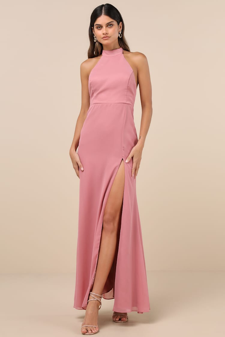 fitted lace wedding dress Ladivine CD796 Elegantly Fitted Formal Gown with Leg Slit Dusty Rose / 6 main image 0