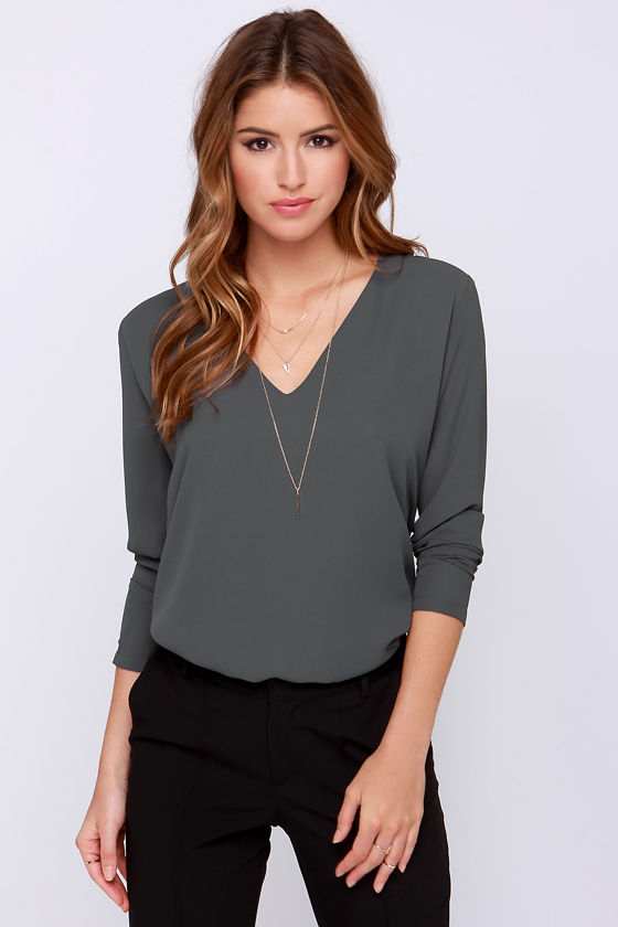 Chic Grey Top - Long Sleeve Top - Grey Blouse - $41.00 - Lulus