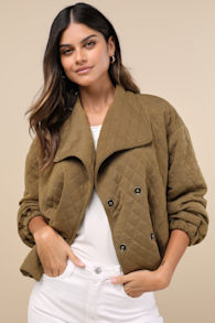 Layered Charisma Olive Green Collared Quilted Jacket 4