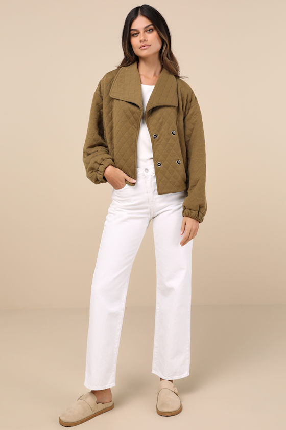 Layered Charisma Olive Green Collared Quilted Jacket 5