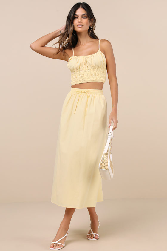 Lulus Delightful Yellow Two-piece Midi Dress In Yellow