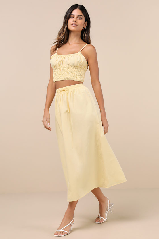 Lulus Delightful Yellow Two-piece Midi Dress In Yellow