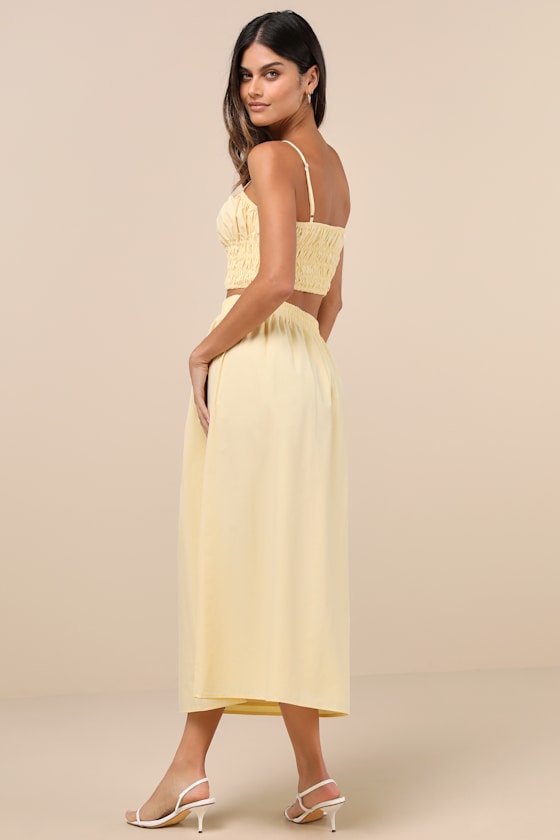 Lulus Delightful Yellow Two-piece Midi Dress In Yellow