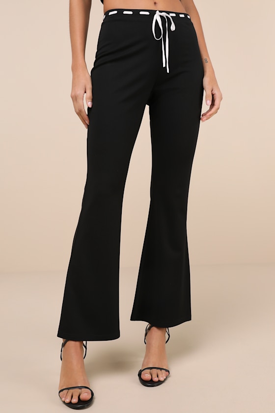 Lulus Jalie Black Ribbon Mid-rise Flare Pants In Black