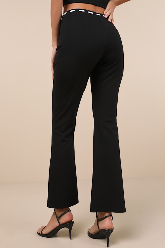 Lulus Jalie Black Ribbon Mid-rise Flare Pants In Black