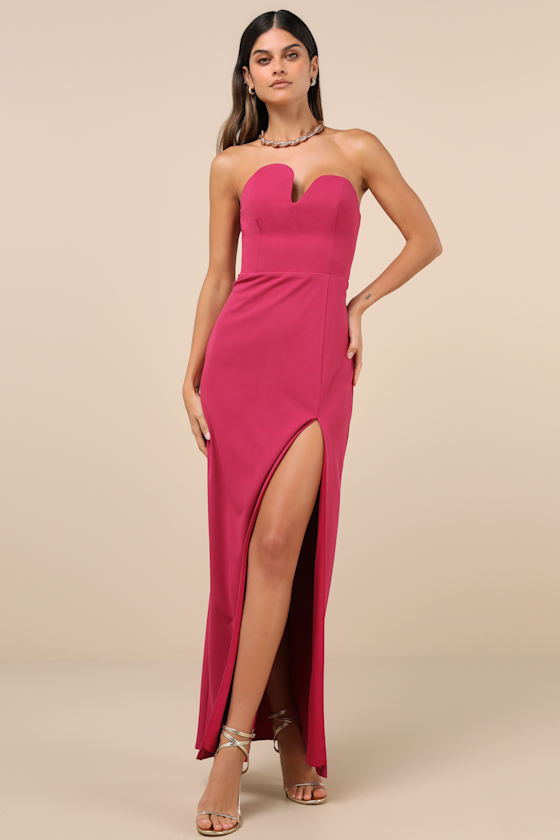 Lulus Iconic Excellence Magenta Asymmetrical Strapless Maxi Dress In Magenta