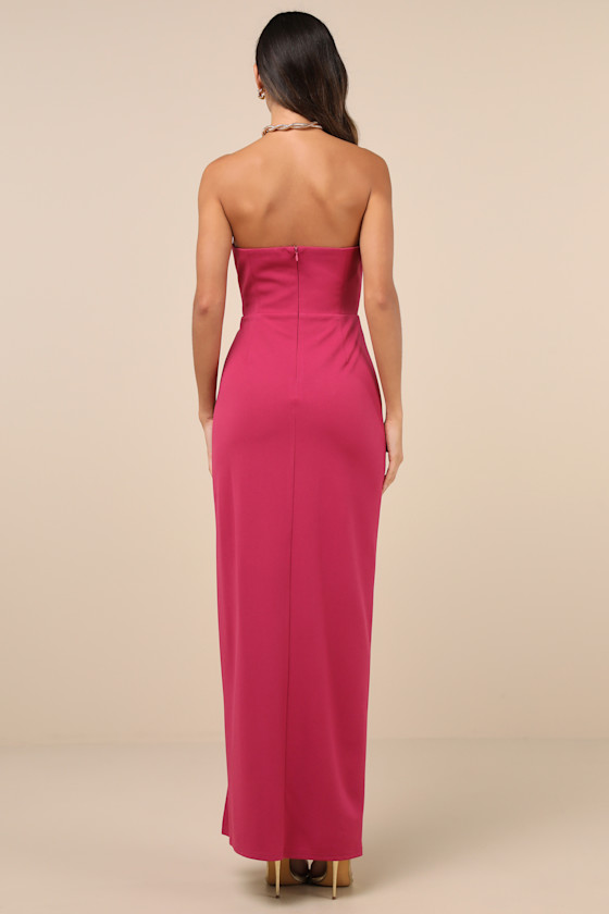 Lulus Iconic Excellence Magenta Asymmetrical Strapless Maxi Dress In Magenta