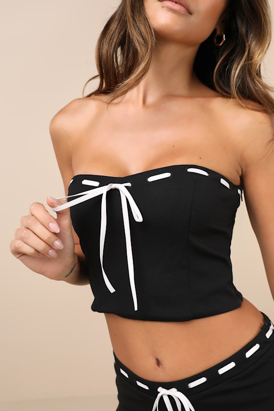 Shop Lulus Jalie Black Ribbon Strapless Crop Top