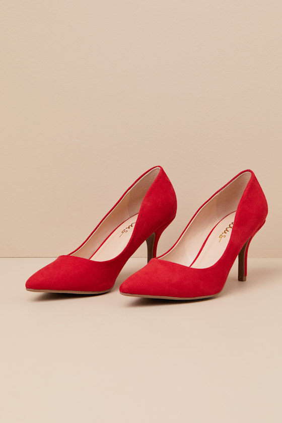 Lulus Mariee Red Suede Pointed-toe Pumps In Red