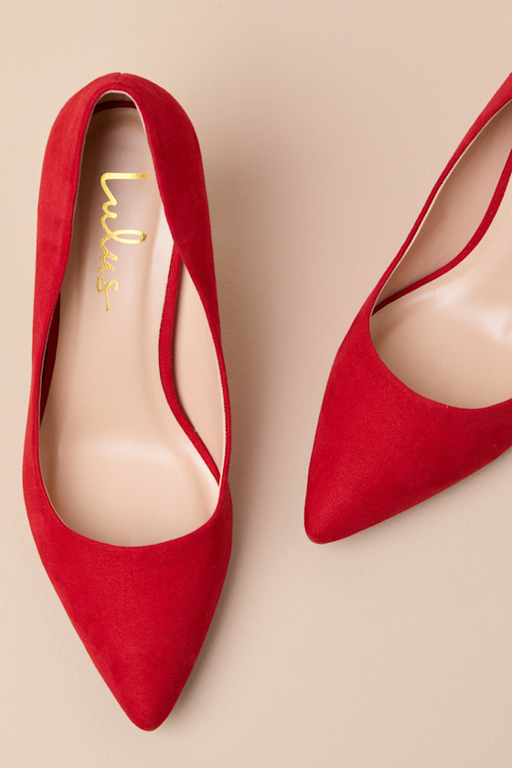 Lulus Mariee Red Suede Pointed-toe Pumps In Red