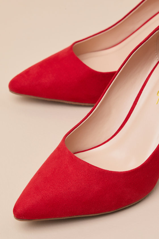 Lulus Mariee Red Suede Pointed-toe Pumps In Red