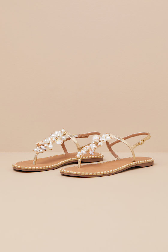 Jessica Simpson Bryelea Gold Pearl Shell Flat Sandals In Gold