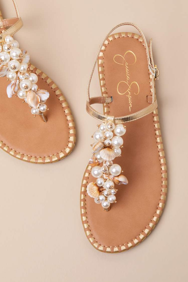 Bryelea Gold Pearl Shell Flat Sandals