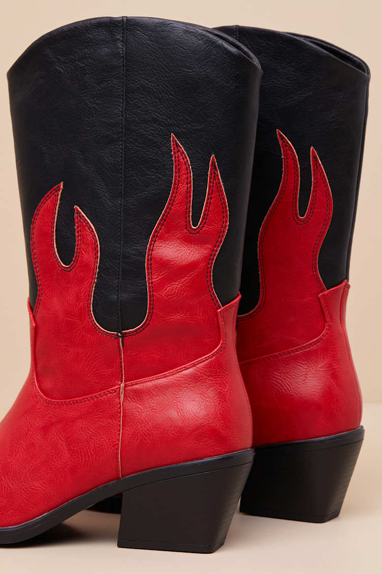 Ramblen Black and Red Mid-Calf Western Boots