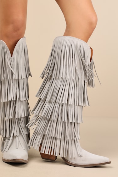 Wild Child White Suede Fringe Over-the-Knee Western Boots