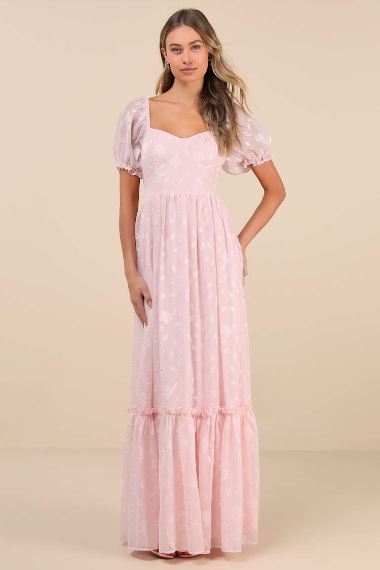 Pink Floral Burnout Dress - Bustier Maxi Dress - Pink Maxi Dress - Lulus