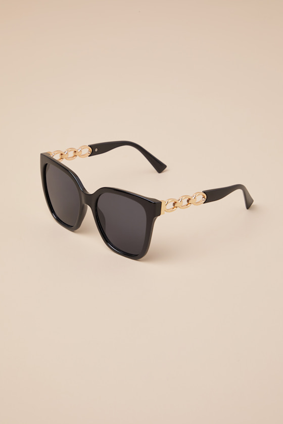 Shop Lulus Nadica Black And Gold Oversized Square Sunglasses