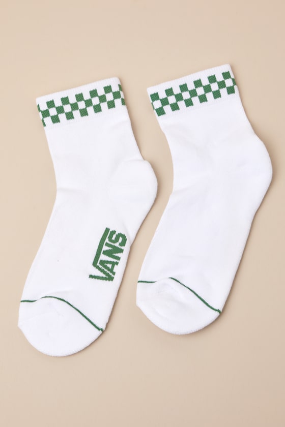 VANS PEEK-A-CHECK WHITE AND GREEN CHECKERBOARD CREW SOCKS