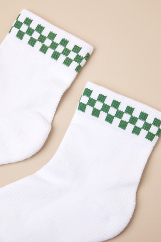 VANS PEEK-A-CHECK WHITE AND GREEN CHECKERBOARD CREW SOCKS