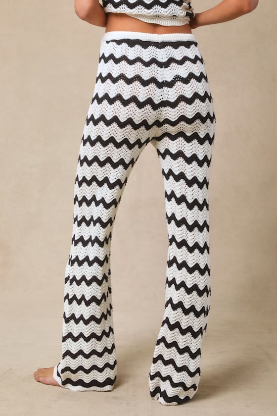 4th & Reckless Anna Ivory And Navy Striped Crochet Swim Cover-up Pants In Navy