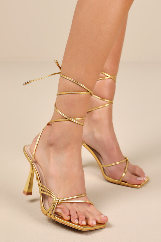 Atlee Gold Knotted Lace-Up High Heel Sandals 2