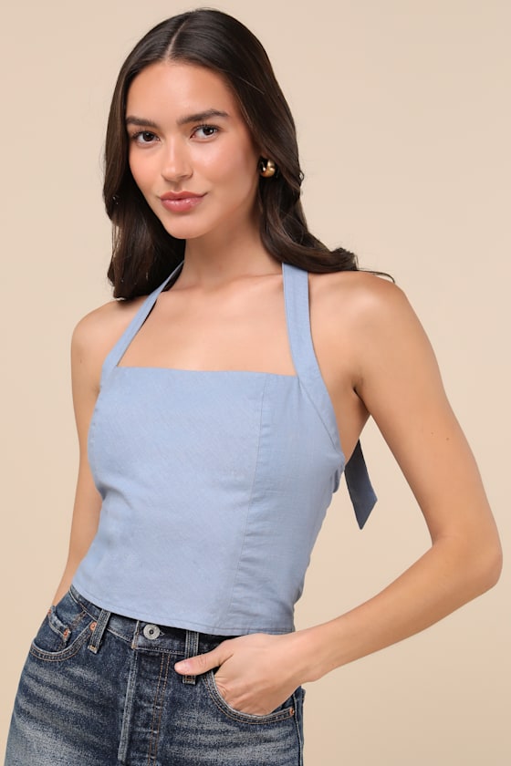 Lulus Maebyn Light Blue Halter Crop Top In Light Blue