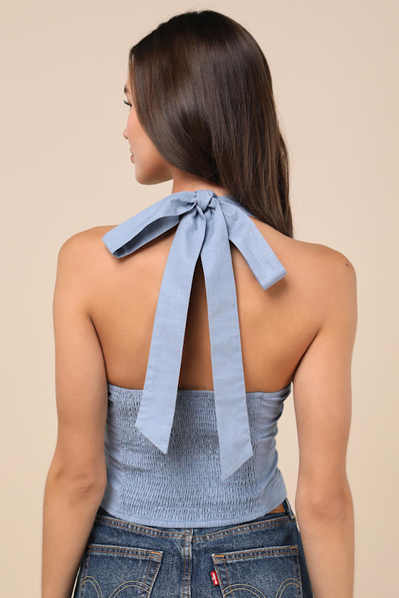 Lulus Maebyn Light Blue Halter Crop Top In Light Blue