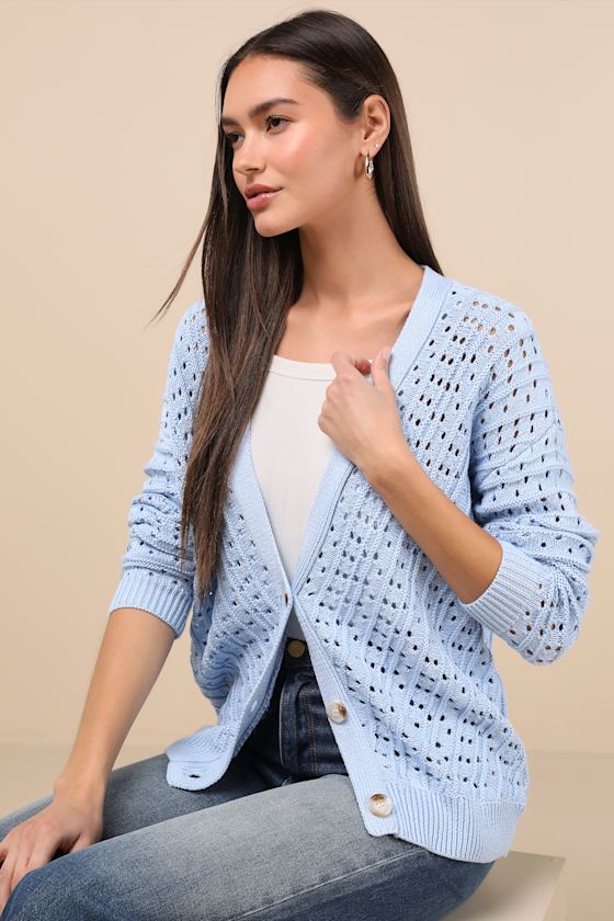 Lulus Dori Light Blue Loose Knit Button-up Cardigan Sweater In Light Blue