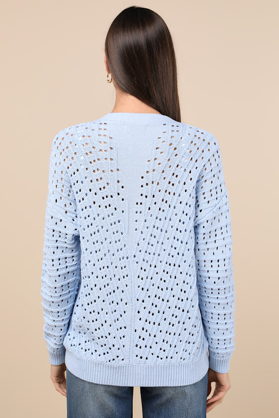 Lulus Dori Light Blue Loose Knit Button-up Cardigan Sweater In Light Blue