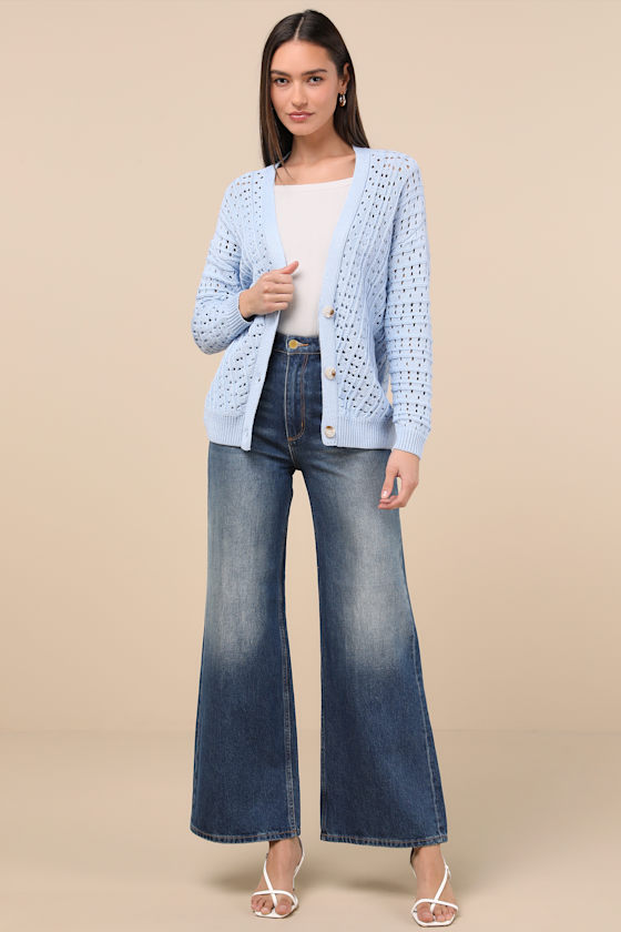 Lulus Dori Light Blue Loose Knit Button-up Cardigan Sweater In Light Blue