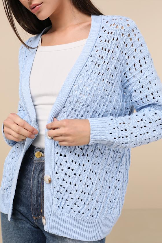 Lulus Dori Light Blue Loose Knit Button-up Cardigan Sweater In Light Blue