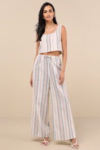 Raylon White Multi Striped Wide-Leg Pants