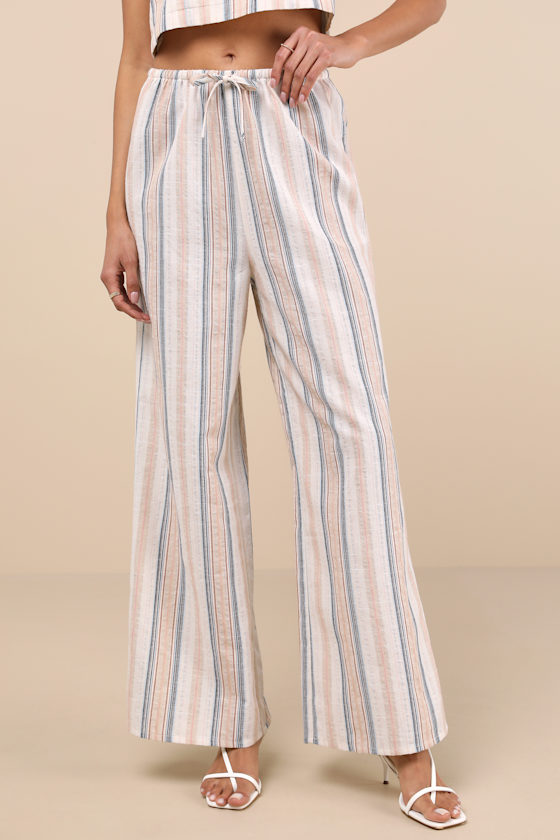 Shop Lulus Raylon White Multi Striped Wide-leg Pants