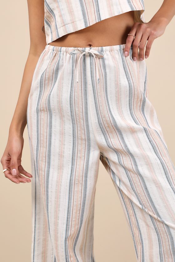 Shop Lulus Raylon White Multi Striped Wide-leg Pants