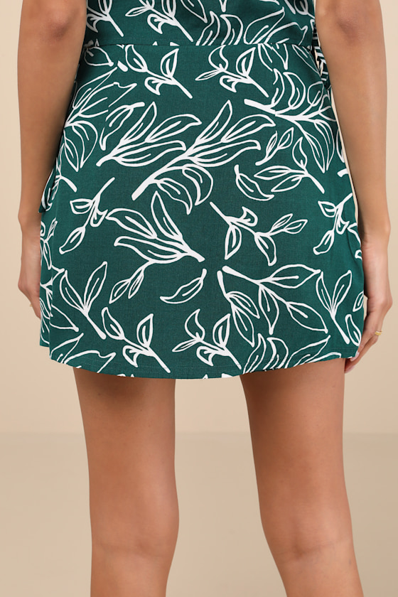 Lulus Belize Mentality Green Leaf Print Faux-wrap Skort In Green