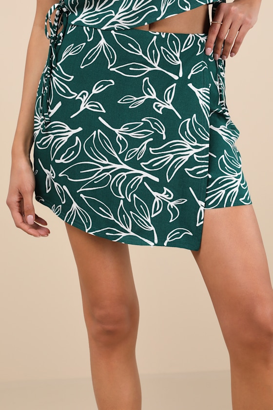Lulus Belize Mentality Green Leaf Print Faux-wrap Skort In Green
