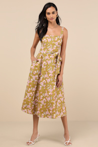 Sunny Posture Chartreuse Floral Sleeveless Midi Dress