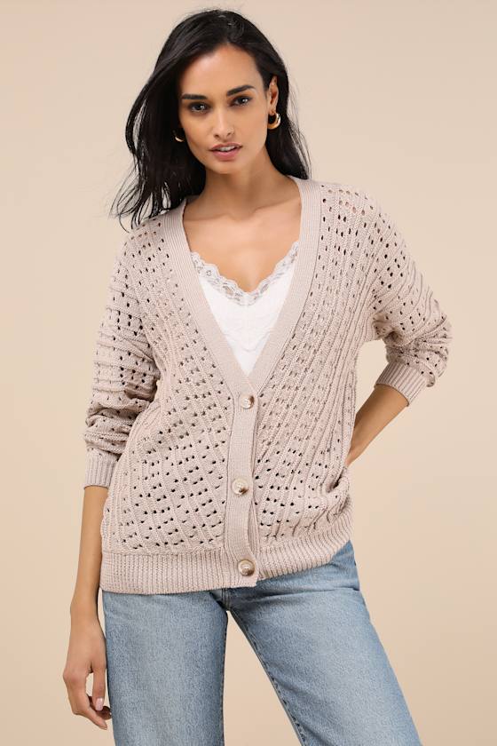 Lulus Dori Beige Loose Knit Button-up Cardigan Sweater In Beige