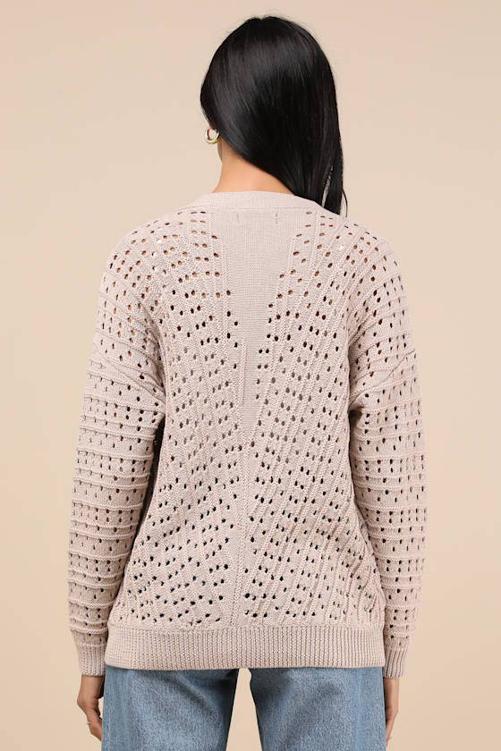 Lulus Dori Beige Loose Knit Button-up Cardigan Sweater In Beige
