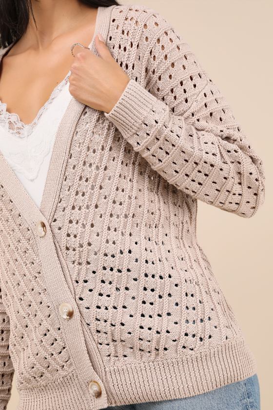 Lulus Dori Beige Loose Knit Button-up Cardigan Sweater In Beige