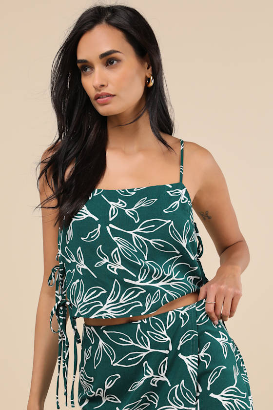 Lulus Belize Mentality Green Leaf Print Side-tie Tank Top In Green
