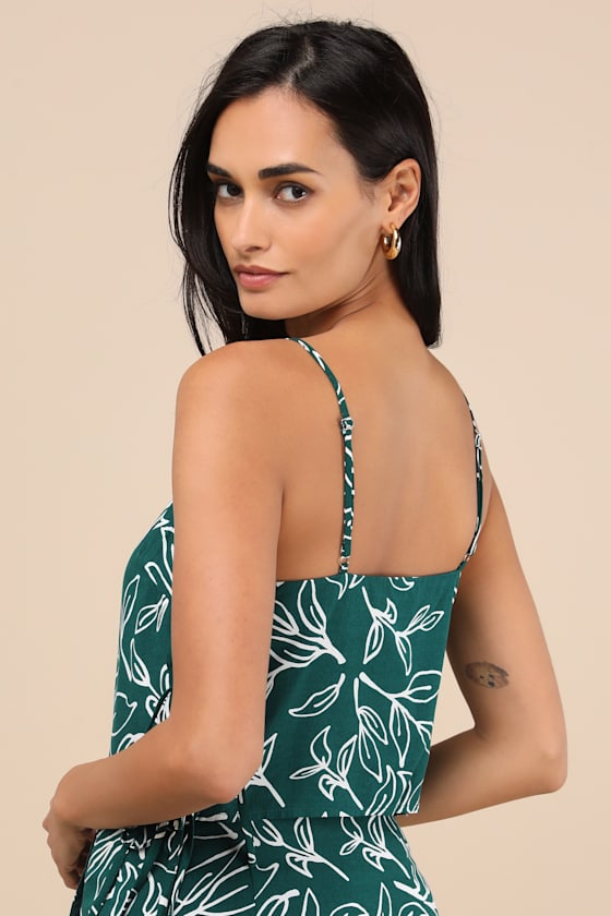 Lulus Belize Mentality Green Leaf Print Side-tie Tank Top In Green