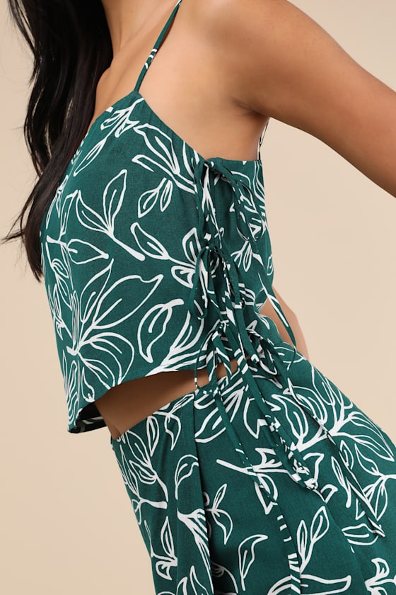 Lulus Belize Mentality Green Leaf Print Side-tie Tank Top In Green