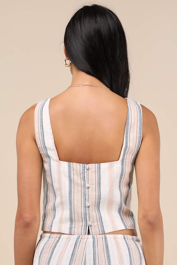 Raylon White Multi Striped Tank Top