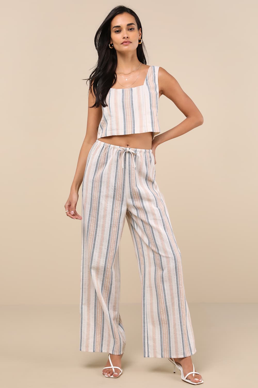 Raylon White Multi Striped Tank Top