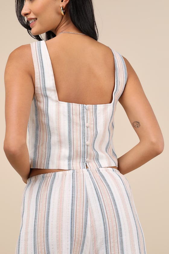 Lulus Raylon White Multi Striped Tank Top In White