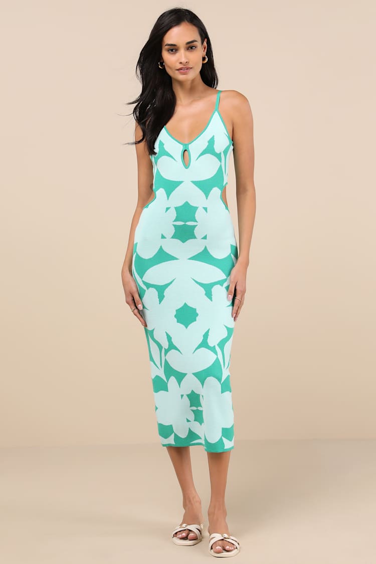 Green Abstract Print Dress - Cutout Sweater Dress - Midi Dress - Lulus