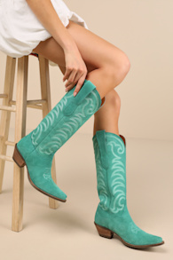 Movin' On Green Suede Leather Knee-High Western Boots 1